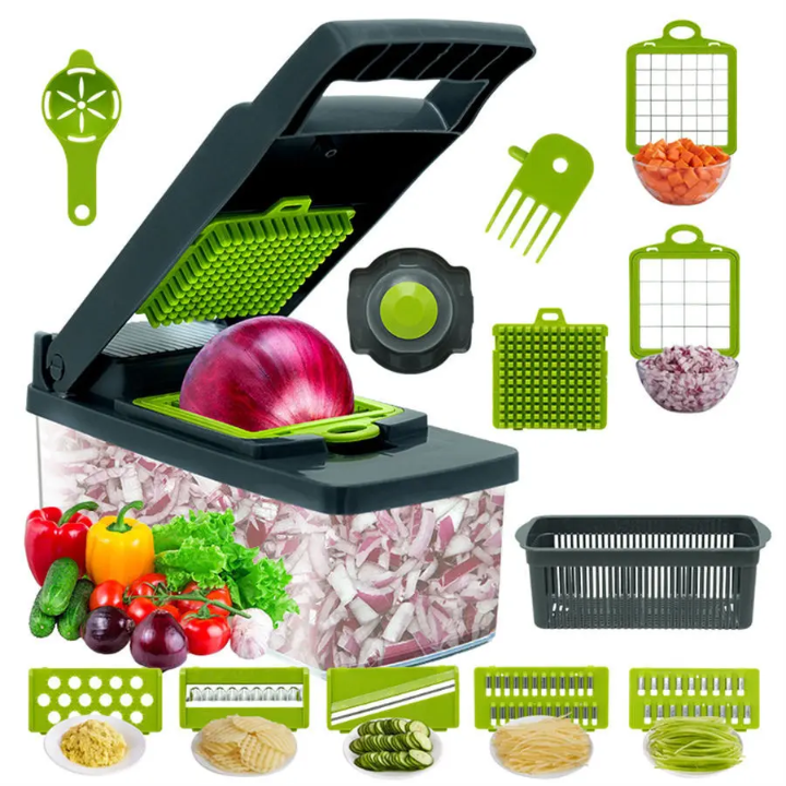 Yusshn 12-in-1 Multifunction Vegetable Chopper – Stainless Steel Blades, Container Cutter & Dicer Tool