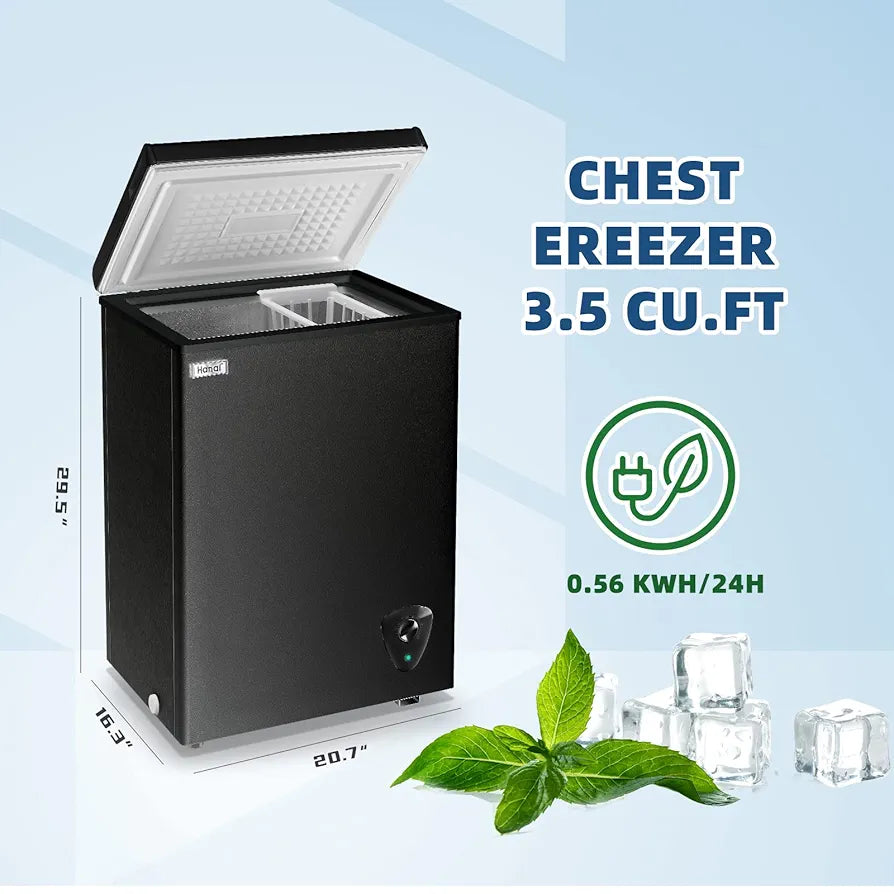 3.5 Cu.Ft Small Chest Freezer – Mini Deep Freezer with 7 Temperature Settings & Removable Basket (Black)