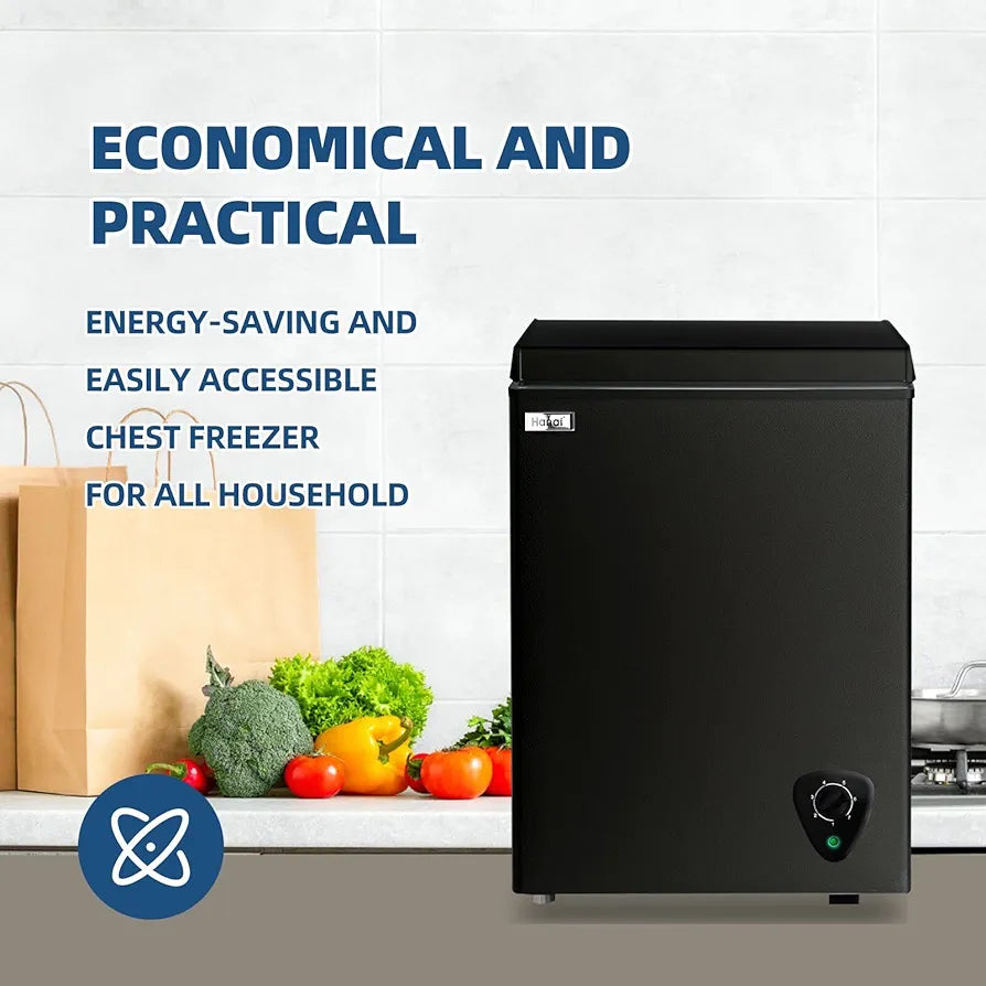 3.5 Cu.Ft Small Chest Freezer – Mini Deep Freezer with 7 Temperature Settings & Removable Basket (Black)