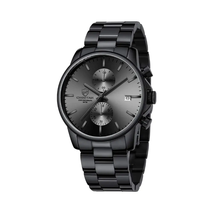 GOLDEN HOUR Stainless Steel Chronograph Watch Men – Waterproof Quartz Auto Date Business Style