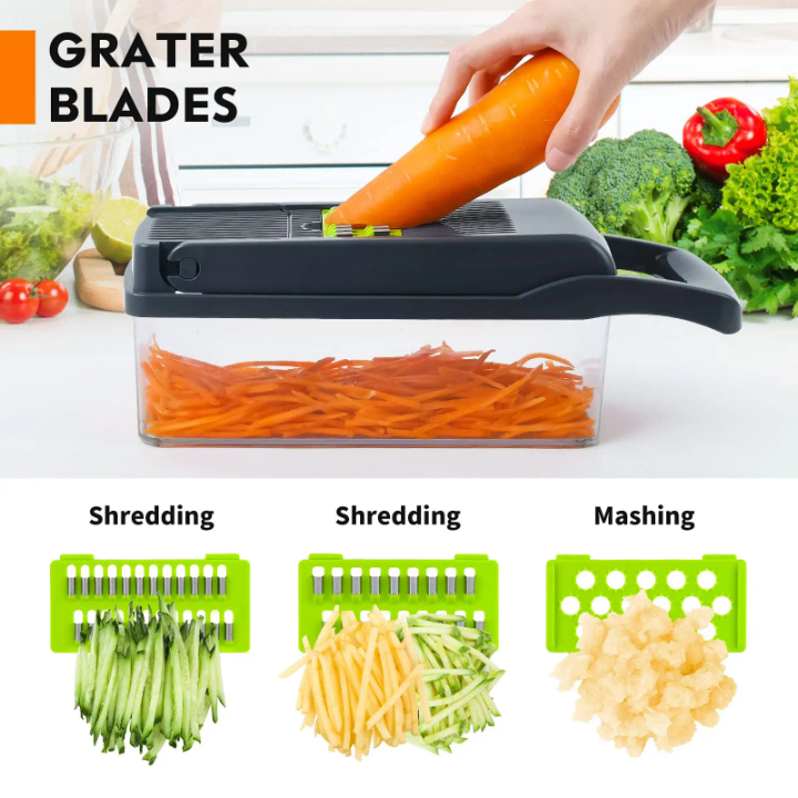 Yusshn 12-in-1 Multifunction Vegetable Chopper – Stainless Steel Blades, Container Cutter & Dicer Tool