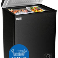 3.5 Cu.Ft Small Chest Freezer – Mini Deep Freezer with 7 Temperature Settings & Removable Basket (Black)