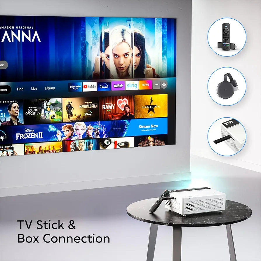 TMY Mini Projector - Bluetooth & WiFi Portable 1080P Projector w/ Screen