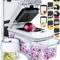 Yusshn 12-in-1 Vegetable Chopper – Multifunctional Onion & Food Cutter with 7 Blades and Container (Grey)