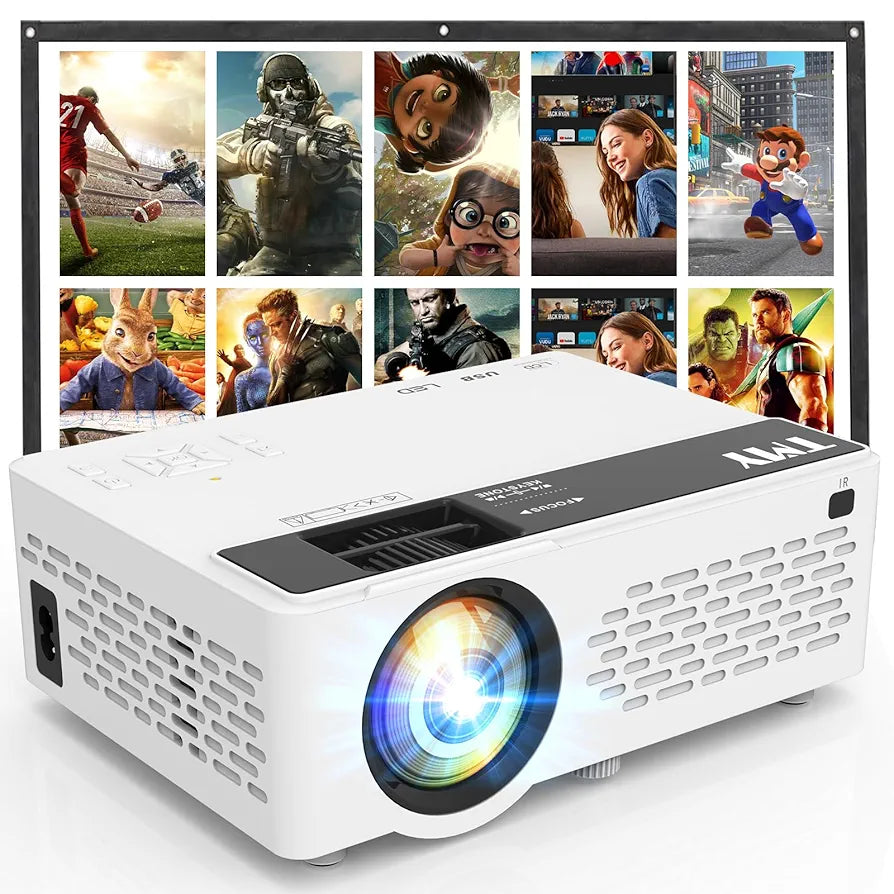 TMY Mini Projector - Bluetooth & WiFi Portable 1080P Projector w/ Screen
