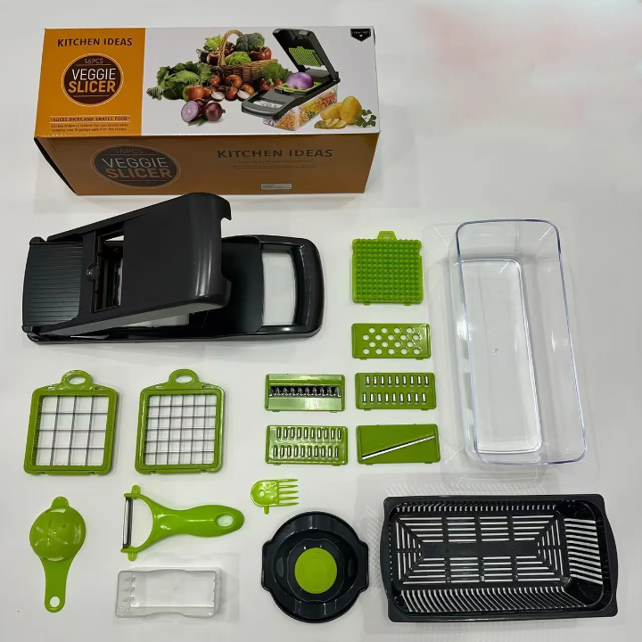 Yusshn 12-in-1 Multifunction Vegetable Chopper – Stainless Steel Blades, Container Cutter & Dicer Tool