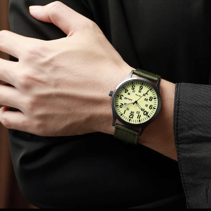 LN LENQIN Military Analog Watch Men – 42mm Waterproof Nylon Strap Tactical Date Display