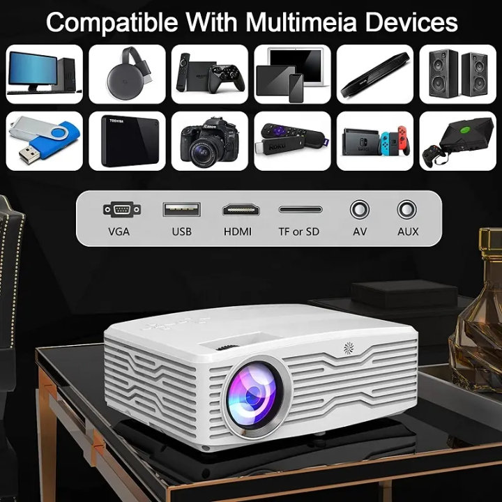 TMY Portable Home Projector V08 – 720p Native HD, Bluetooth Speaker, Upscaled Full HD Support