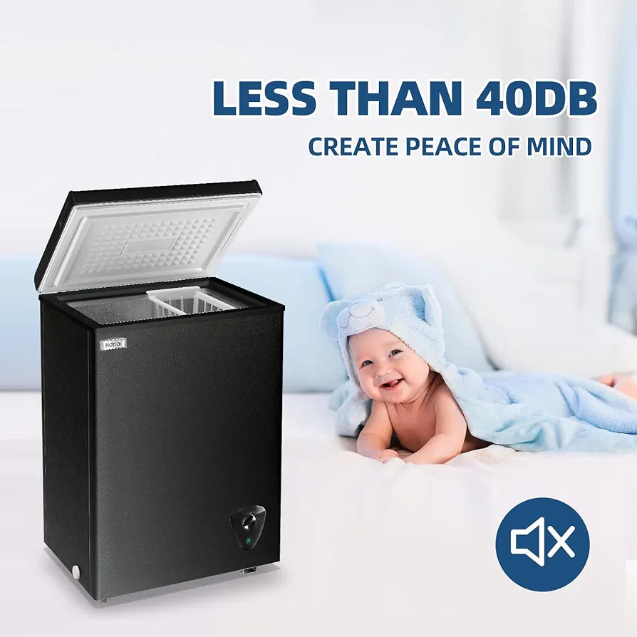3.5 Cu.Ft Small Chest Freezer – Mini Deep Freezer with 7 Temperature Settings & Removable Basket (Black)