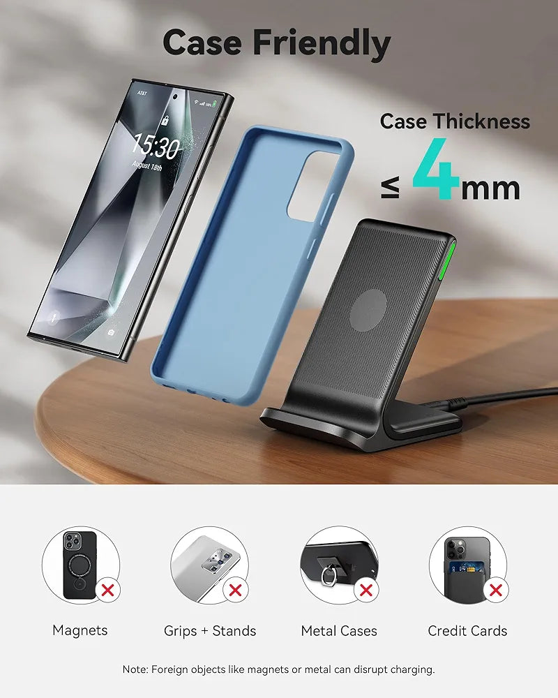INIU 15W Fast Qi Wireless Charging Station – Adaptive Night Light & Universal Compatibility