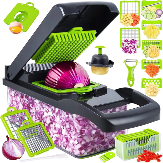 Yusshn 12-in-1 Multifunction Vegetable Chopper – Stainless Steel Blades, Container Cutter & Dicer Tool