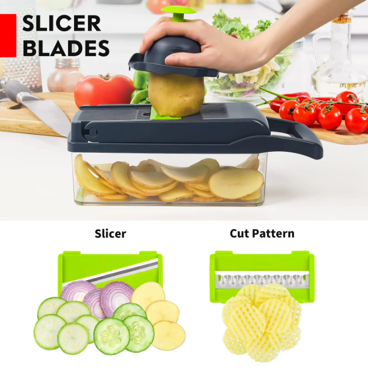 Yusshn 12-in-1 Multifunction Vegetable Chopper – Stainless Steel Blades, Container Cutter & Dicer Tool