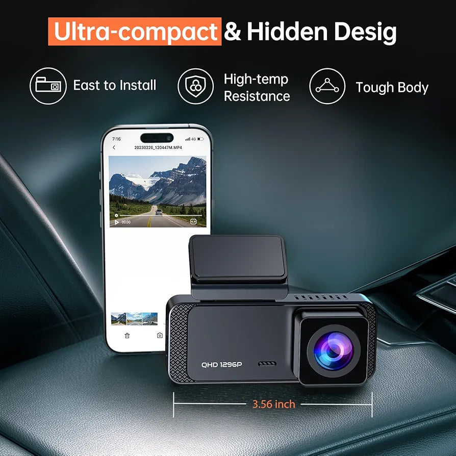 Veement V300 1296P Front WiFi Dash Cam with Night Vision & 24-Hour Parking Mode