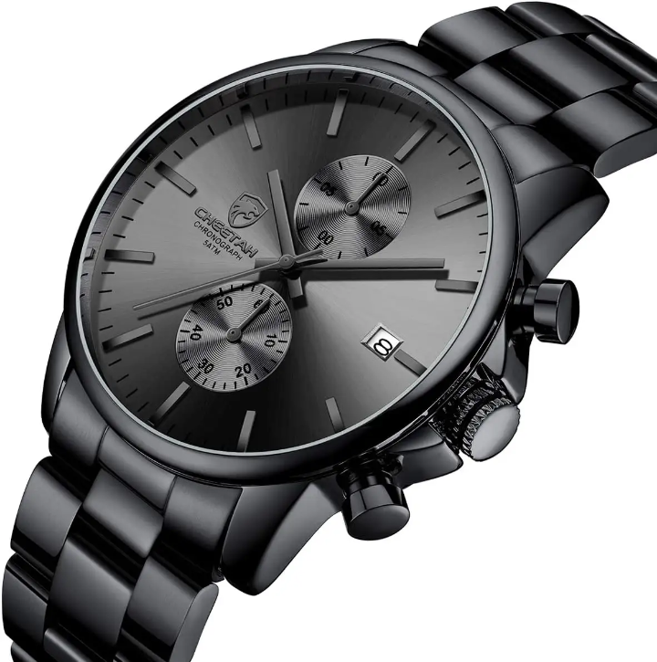 GOLDEN HOUR Stainless Steel Chronograph Watch Men – Waterproof Quartz Auto Date Business Style