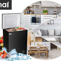 3.5 Cu.Ft Small Chest Freezer – Mini Deep Freezer with 7 Temperature Settings & Removable Basket (Black)