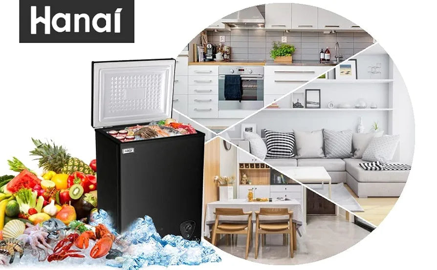 3.5 Cu.Ft Small Chest Freezer – Mini Deep Freezer with 7 Temperature Settings & Removable Basket (Black)