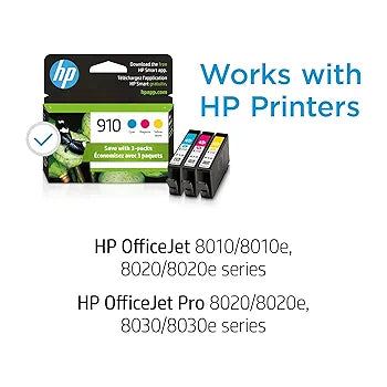 HP 910 Color Ink (Cyan/Magenta/Yellow) 3-Pack – Standard Yield, 315 Pages Each