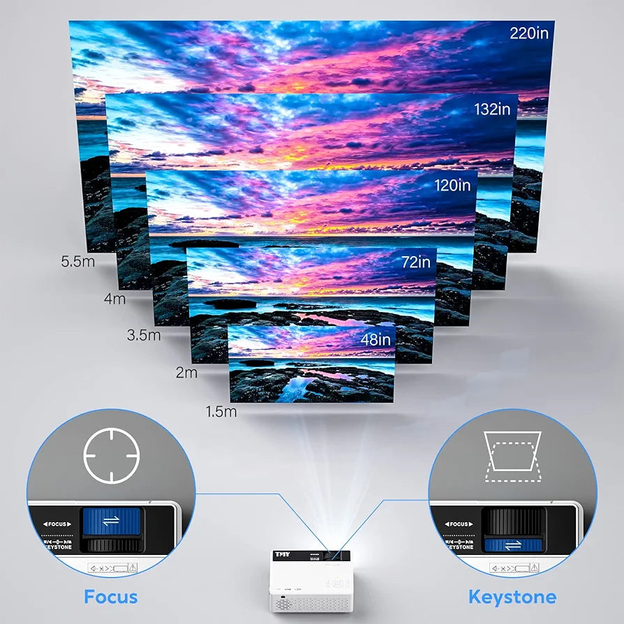 TMY Mini Projector - Bluetooth & WiFi Portable 1080P Projector w/ Screen