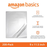 Amazon Basics 3 mil Laminating Sheets 200-Pack, 9″×11.5″ Clear